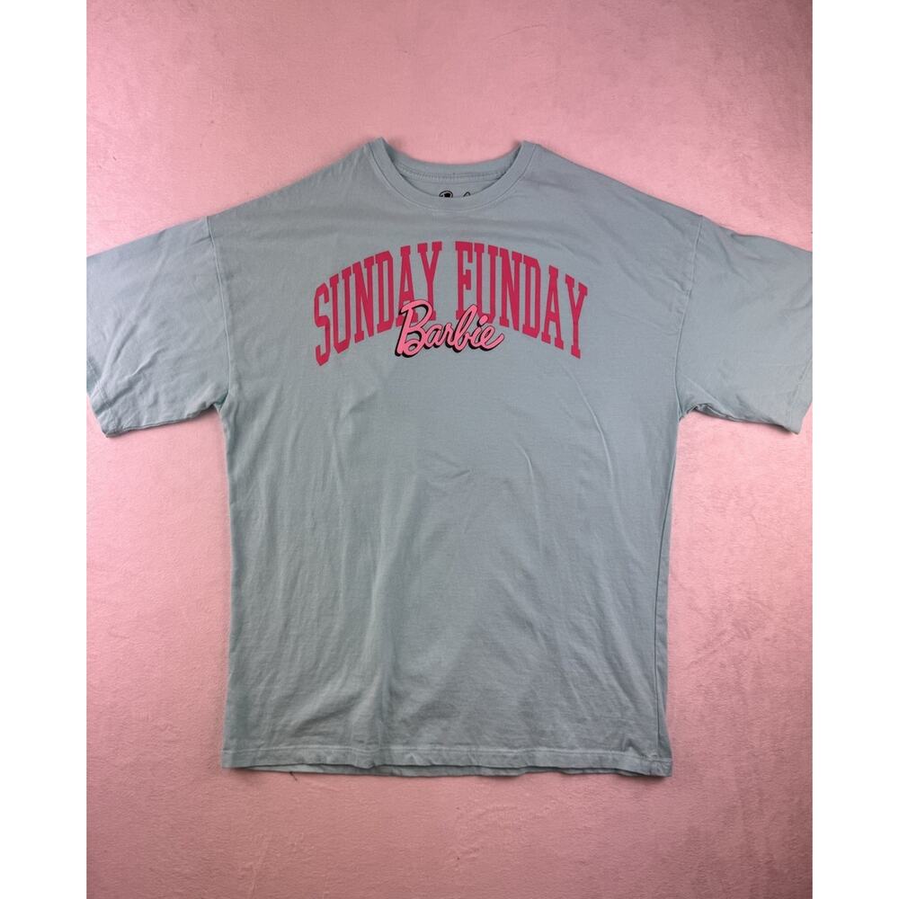 Women’s Barbie Sunday Funday Oversized Short Sleeve Graphic Blue T-shirt Size XS